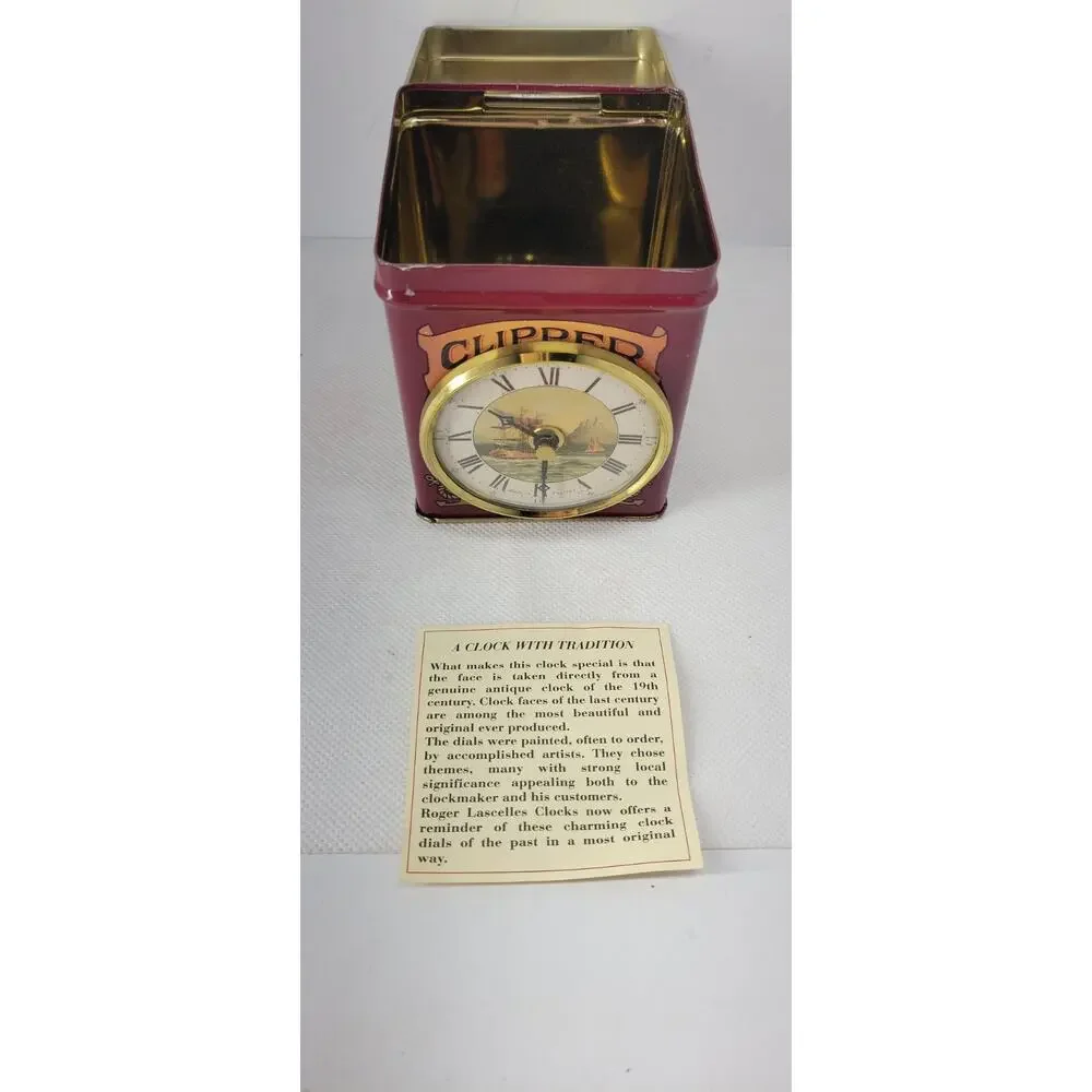 Roger Lascelles Clipper Brand Tea Caddy Clock Tin Nautical Sailing Ship...